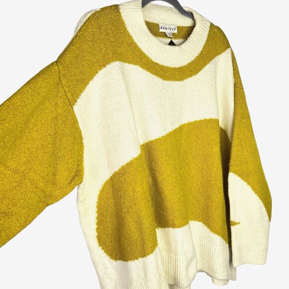 NWT Ava & Viv Sweater Women's Plus Size 2X Lime Swirl Knit Pullover Cozy New - Picture 2 of 14